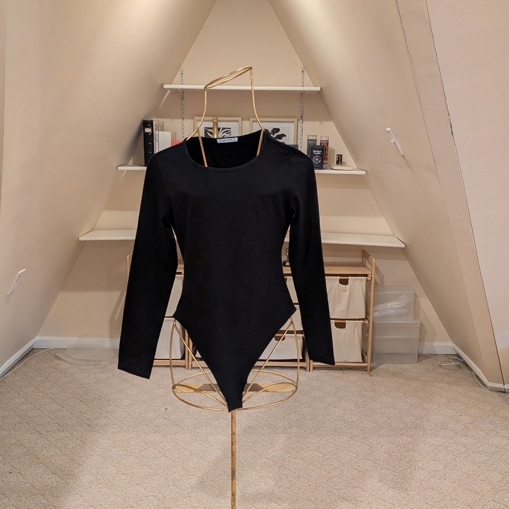 Black Long Sleeve Bodysuit By Mangopop, Size L